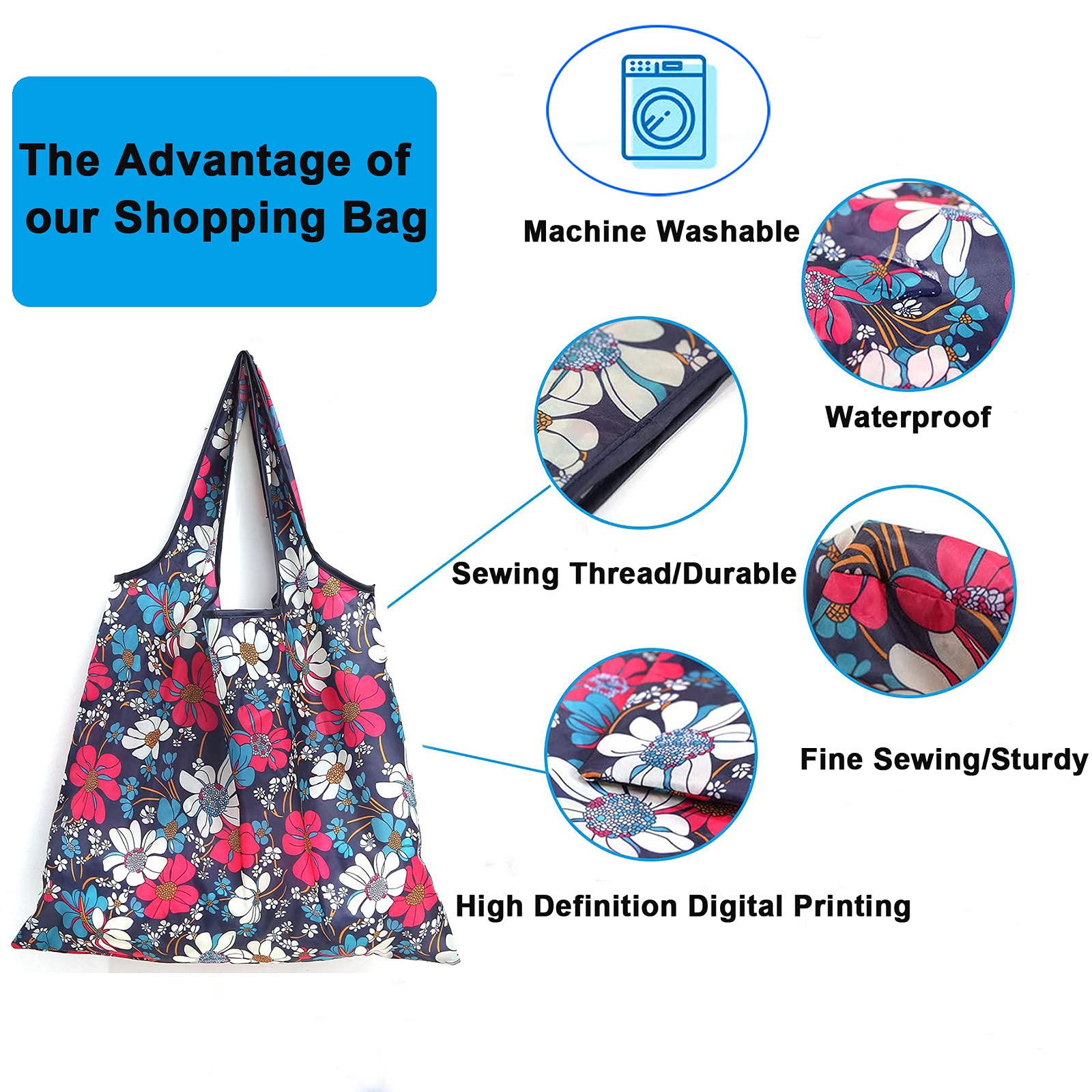 ATAMET Reusable Grocery Bags - 9 Pack Foldable Heavy Duty Shopping Totes - Waterproof Ripstop Fabric for Groceries, Beach, Travel & Gym | Eco-Friendly Envirosax Style Bags