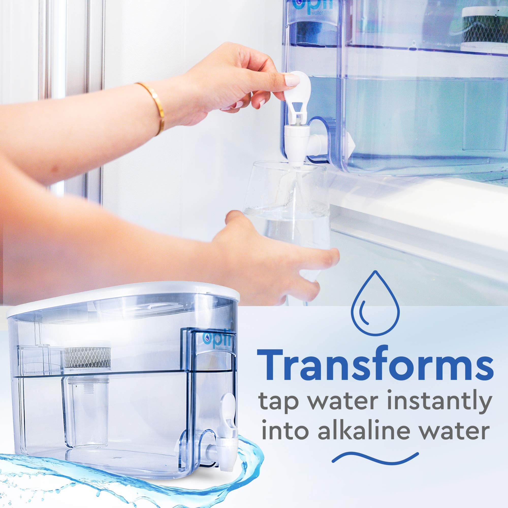 Opti CHILL Alkaline Water Refrigerator Filter Unit with 2 Extra OEM Replacement Filters (120 Gallon Capacity) - Improve Drinking Water Quality for Home & Office Use