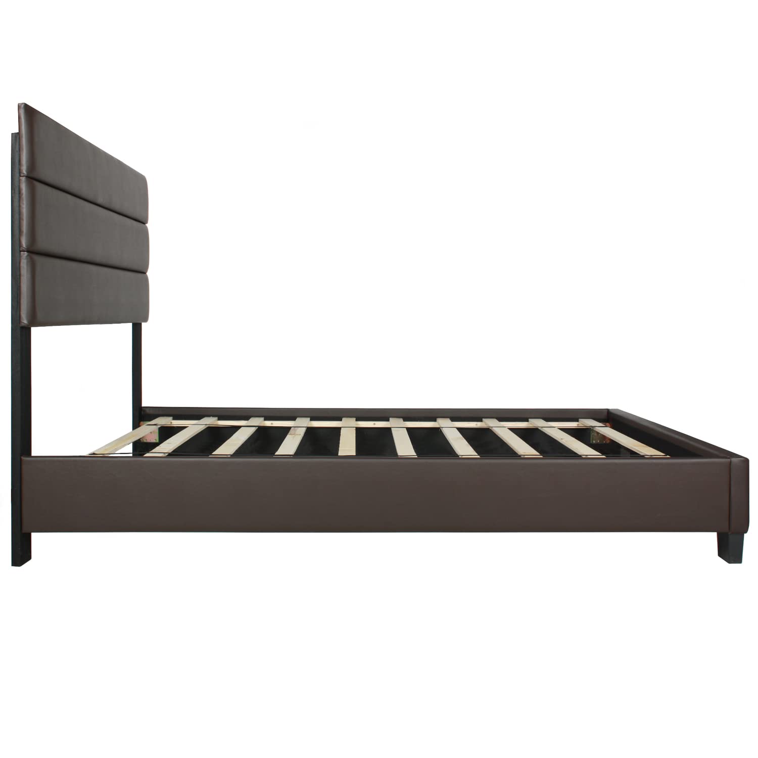 Better Home Products Napoli Faux Leather Upholstered Twin Size Platform Bed Frame in Tobacco Brown - Perfect for Small Bedrooms, Guest Rooms & Dormitories