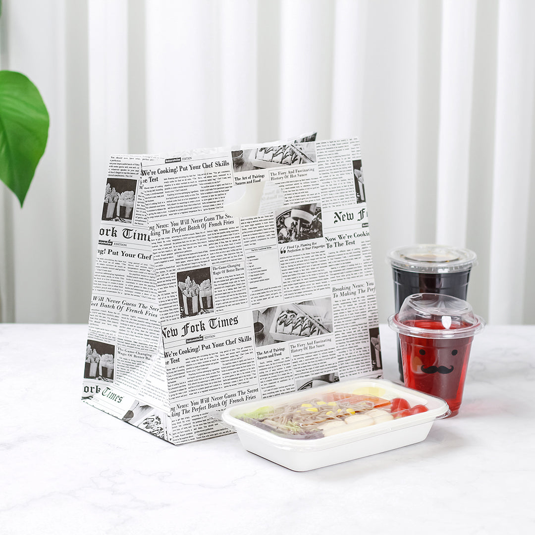 Eco-Friendly Rectangle Newsprint Paper Take Out Bags with Handles - 11