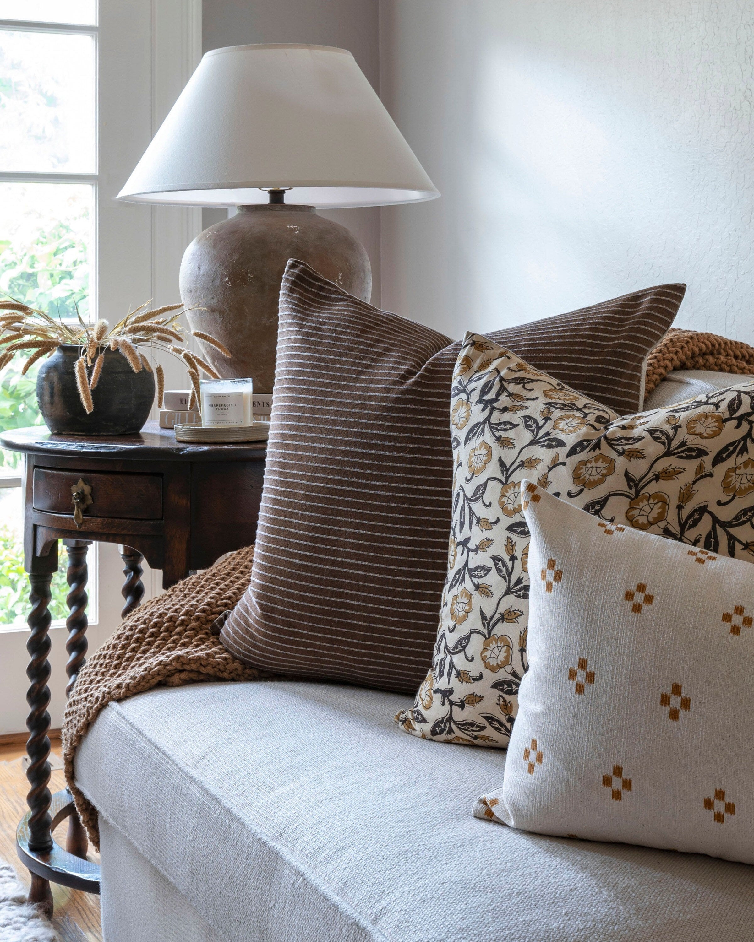 Designer Whittier Chiangmai Woven Brown Stripe Pillow Cover - Bohemian Home Decor for Living Room, Bedroom & Outdoor Use