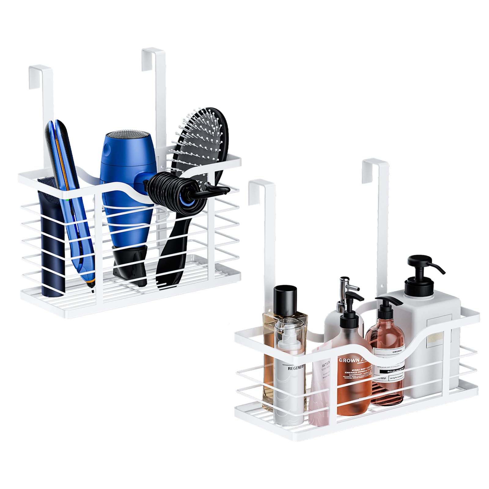 Carwiner 2-Pack Adjustable Height Hair Dryer Holder & Hair Tool Organizer - Wall Mounted or Cabinet Door Mount for Blow Dryers, Straighteners - Perfect for Bathroom Storage & Salon Organization