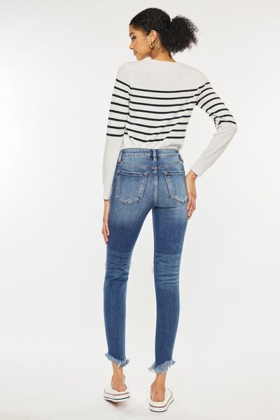 Kancan Women's High Waist Distressed Raw Hem Ankle Skinny Jeans - Trendy Ripped Denim Pants for Casual Wear, Night Out & Street Style Fashion