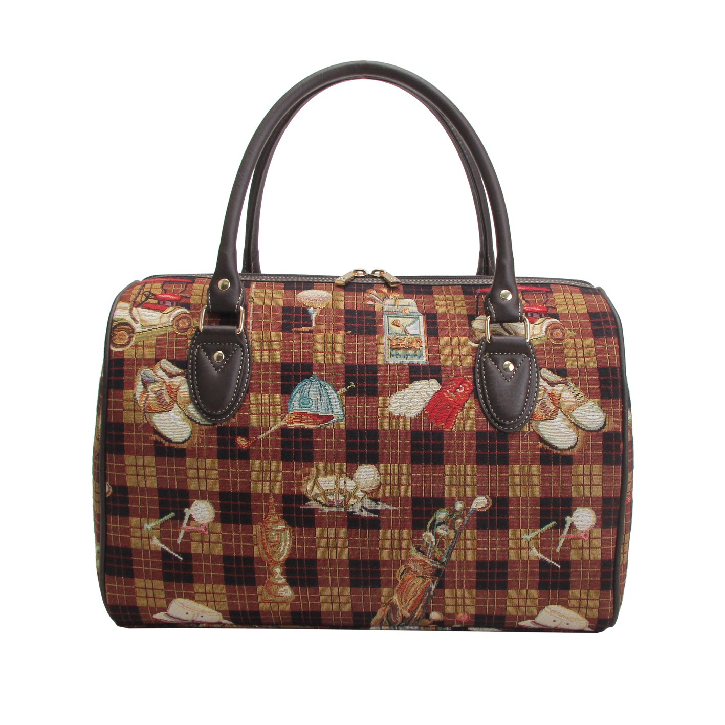 Signare Women's Brown Fashion Canvas Tapestry Travel Weekend Overnight Bag - Golf Design (TRAV-Golf) | Perfect for Gym, Beach Trips & Weekend Getaways