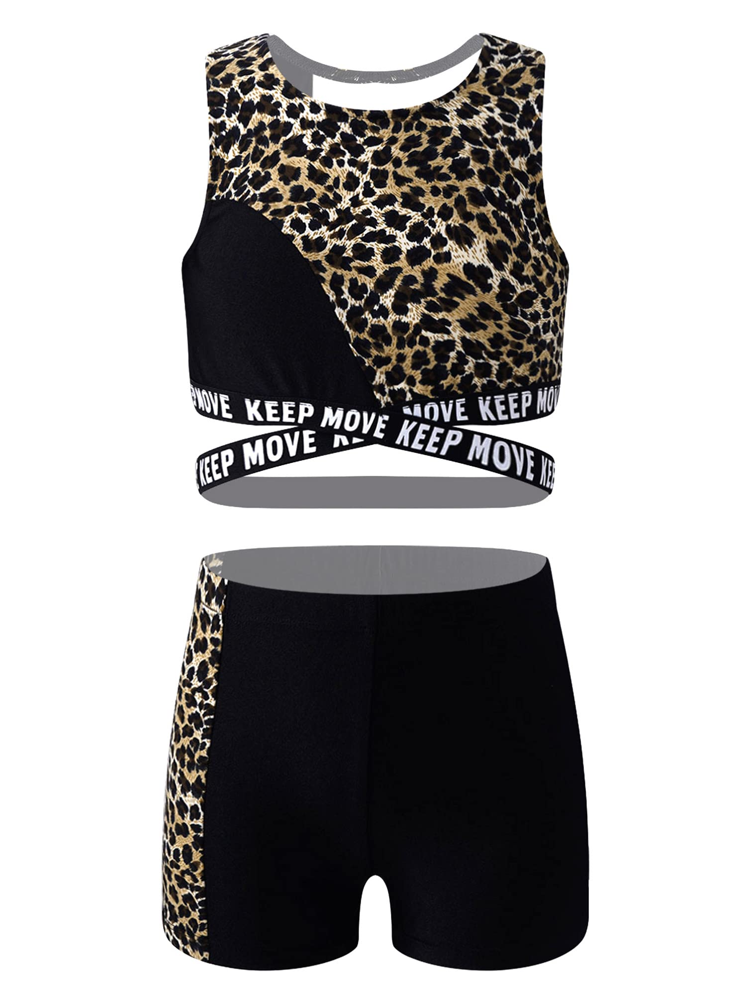 TiaoBug Girls 2-Piece Swimsuit & Activewear Set - Crop Top & Shorts for Dance, Sports, Gym, Yoga, and Beach | Kids Workout Outfits for Swimming & Summer Activities