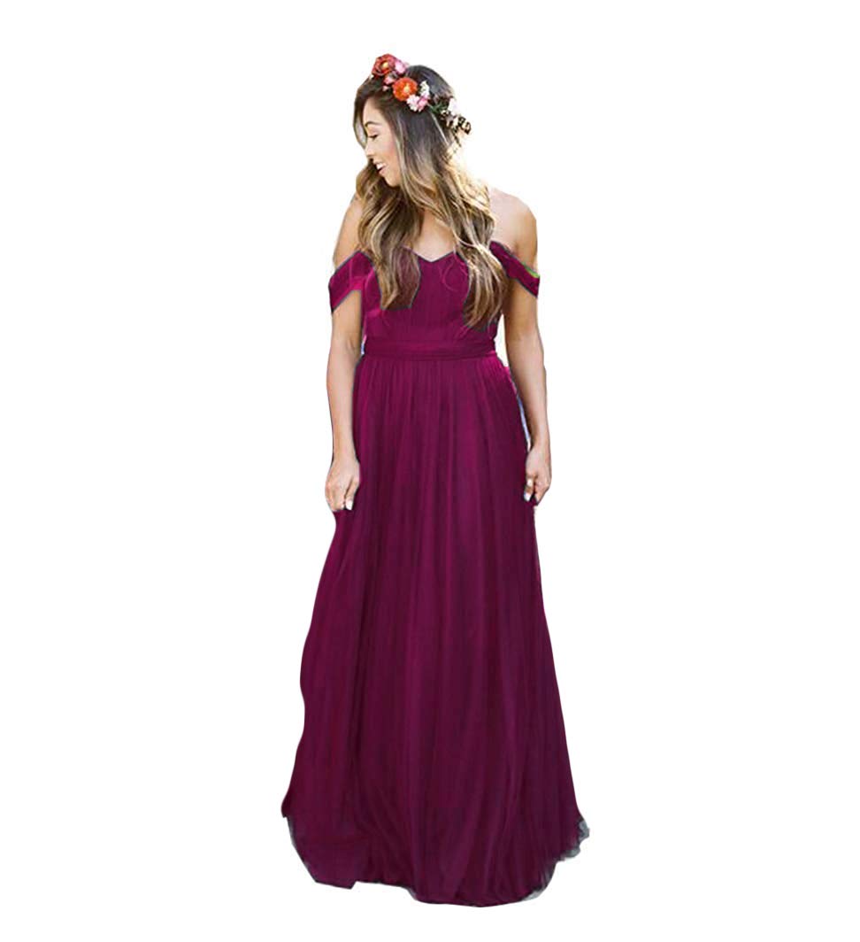 Elegant Off Shoulder Long Bridesmaid Dress - Sweetheart Neckline Tulle Wedding Party Gown for Prom & Formal Events | Perfect for Bridesmaids, Evening Galas & Special Occasions