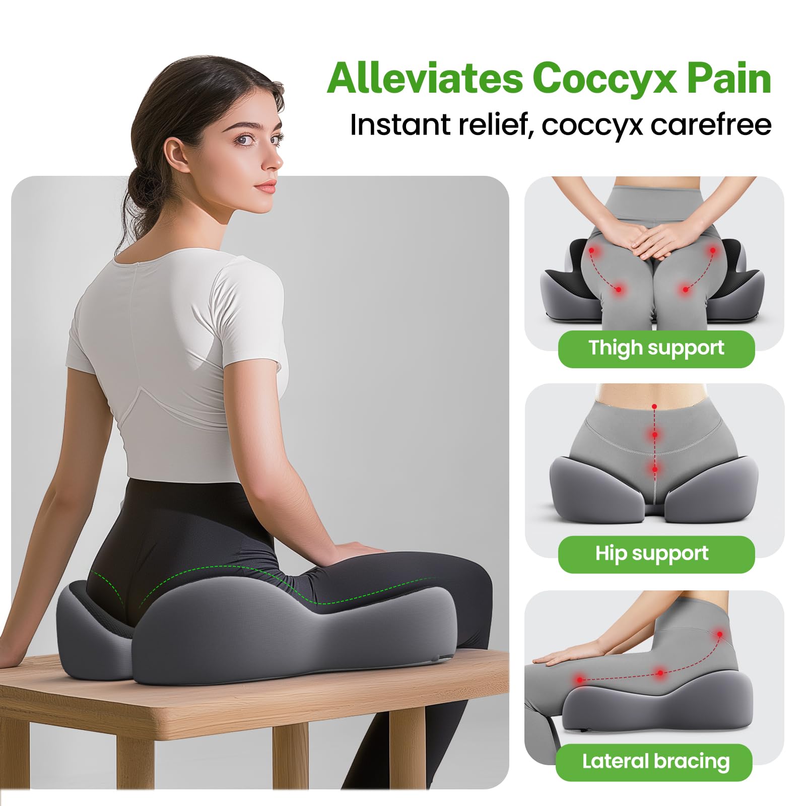 Benazcap X Large Orthopedic Seat Cushion for Sciatica & Tailbone Pain Relief - 2024 Upgraded Memory Foam Office Chair Cushion, Ergonomic Desk & Wheelchair Cushion - Perfect for Office, Car, Gaming & Long Sitting Sessions
