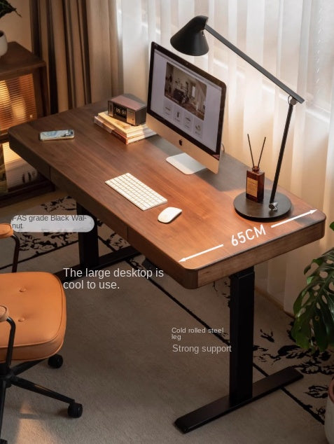 Premium Black Walnut Solid Wood Electric Height Adjustable Standing Desk - Ergonomic Home Office Computer Workstation for Remote Work & Gaming Setup