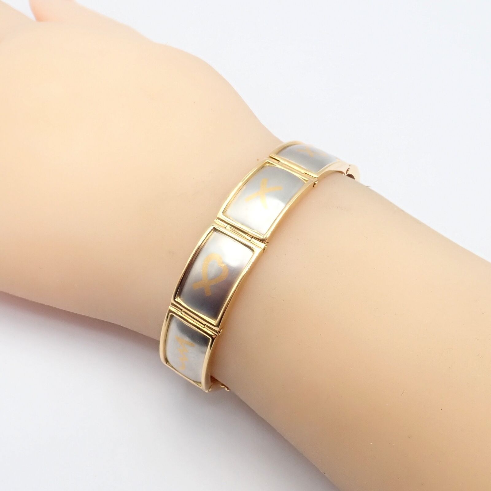 Authentic Tiffany & Co 18k Yellow Gold & Platinum Picasso Signature 9 Panel Bracelet - Luxury Vintage Jewelry for Women - Perfect for Gifts, Weddings & Special Occasions
