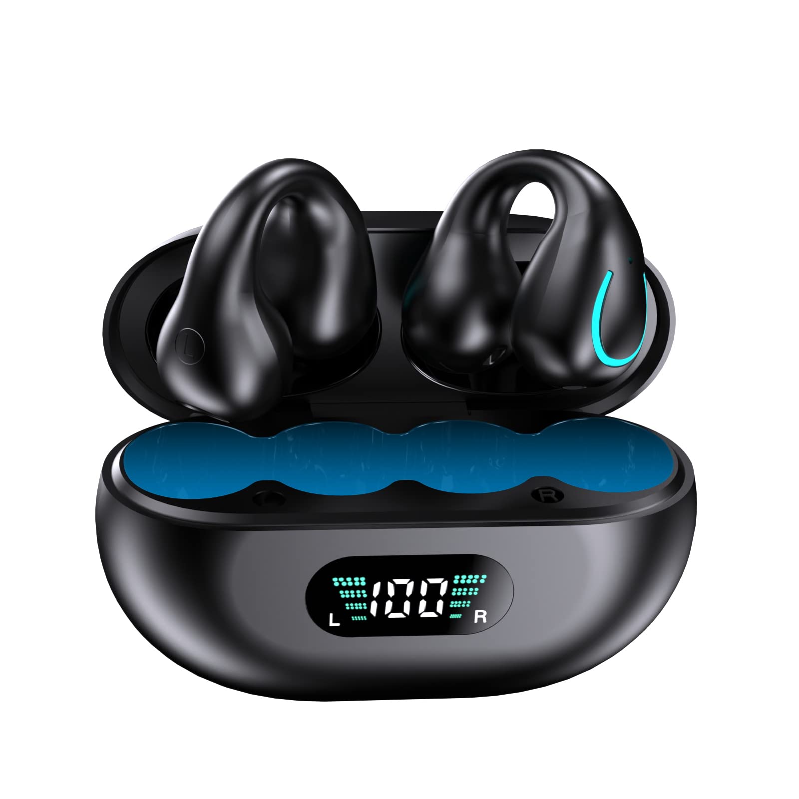 SHIJIAET Open Ear Bone Conduction Bluetooth Headphones Wireless 5.3 with Digital Display, IPX4 Waterproof Sport Earphones for Running, Walking, Workout - Perfect for Gym, Cycling & Outdoor Activities