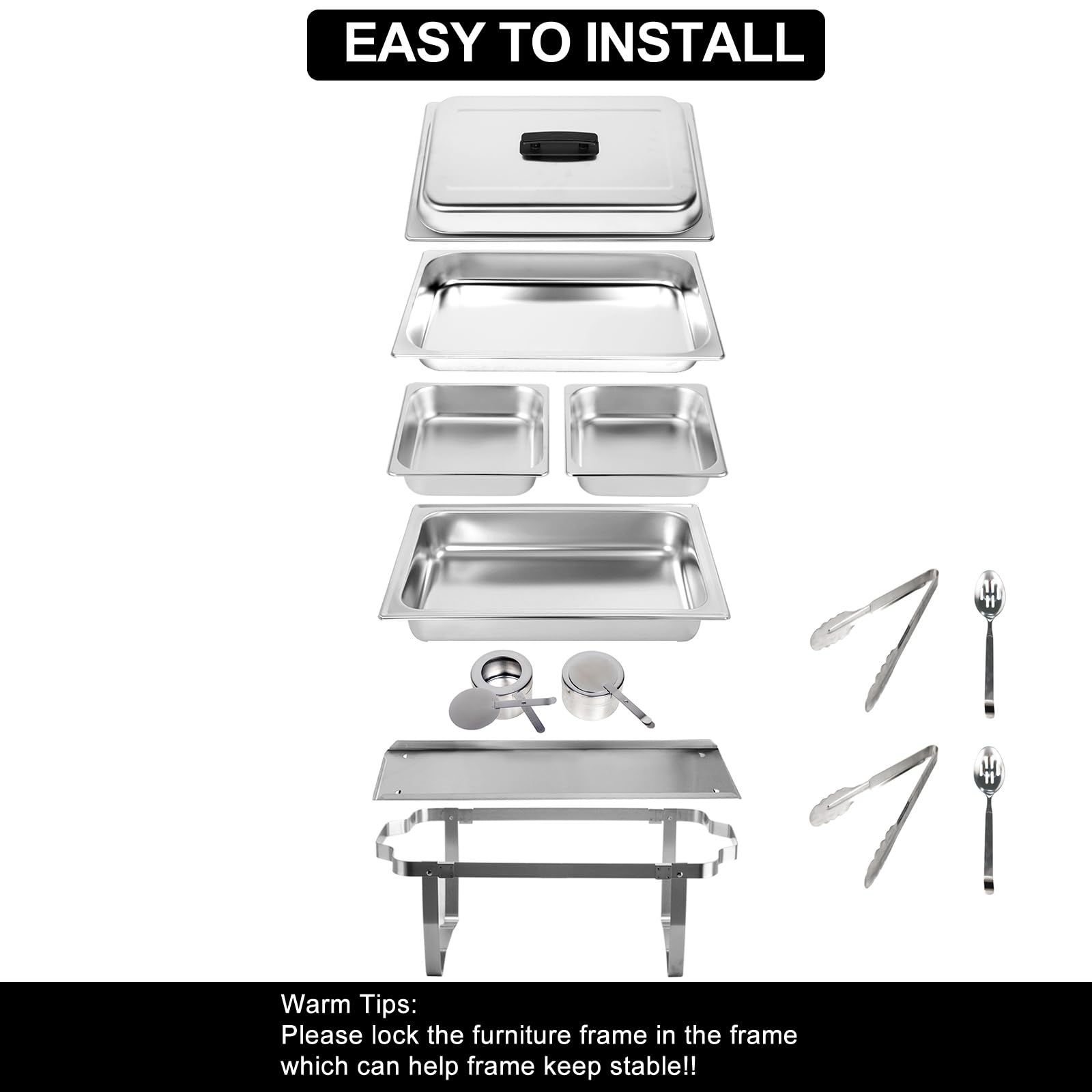 3-Pack Stainless Steel Chafing Dish Buffet Set - 8QT with Full & Half Size Pans - Portable Food Warmer for Catering, Weddings, Graduations & Events - Commercial Grade (5 Pans, Silver) - Perfect for Buffets, Parties & Large Gatherings