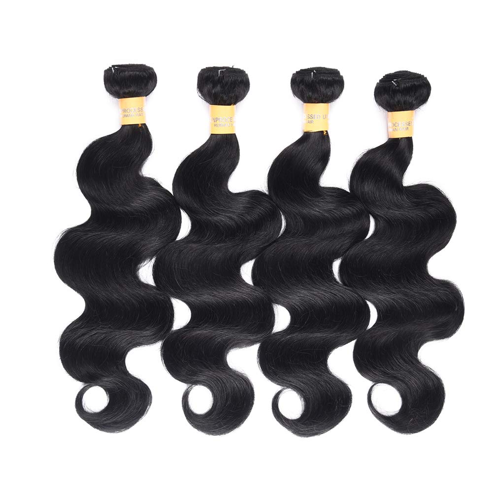 Premium Brazilian Virgin Human Hair Bundles - 100% Unprocessed Body Wave Hair Extensions (4 Bundles, 18