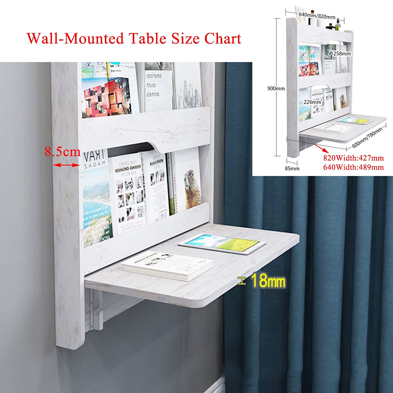 Foldable Wall Mounted Computer Desk - 3-Tier White Hanging Workstation, Space-Saving Narrow Design (640x900x600mm) - Perfect for Small Apartments, Home Offices & Dorm Rooms