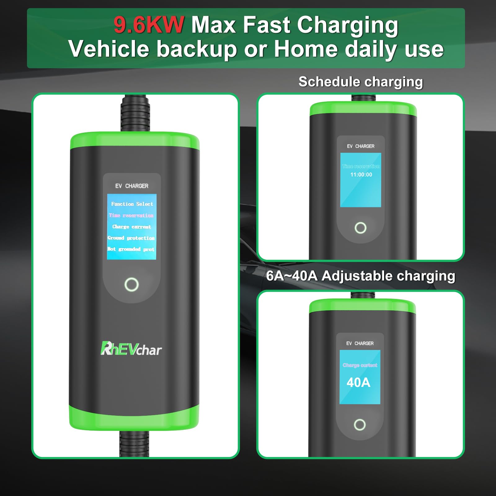 40A Level 2 EV Charger with J1772 Connector - 9.6KW Fast Charging Station (14-50 Plug) for Tesla, Nissan Leaf, Chevy Bolt & All Electric Vehicles - Perfect for Home & Workplace Charging