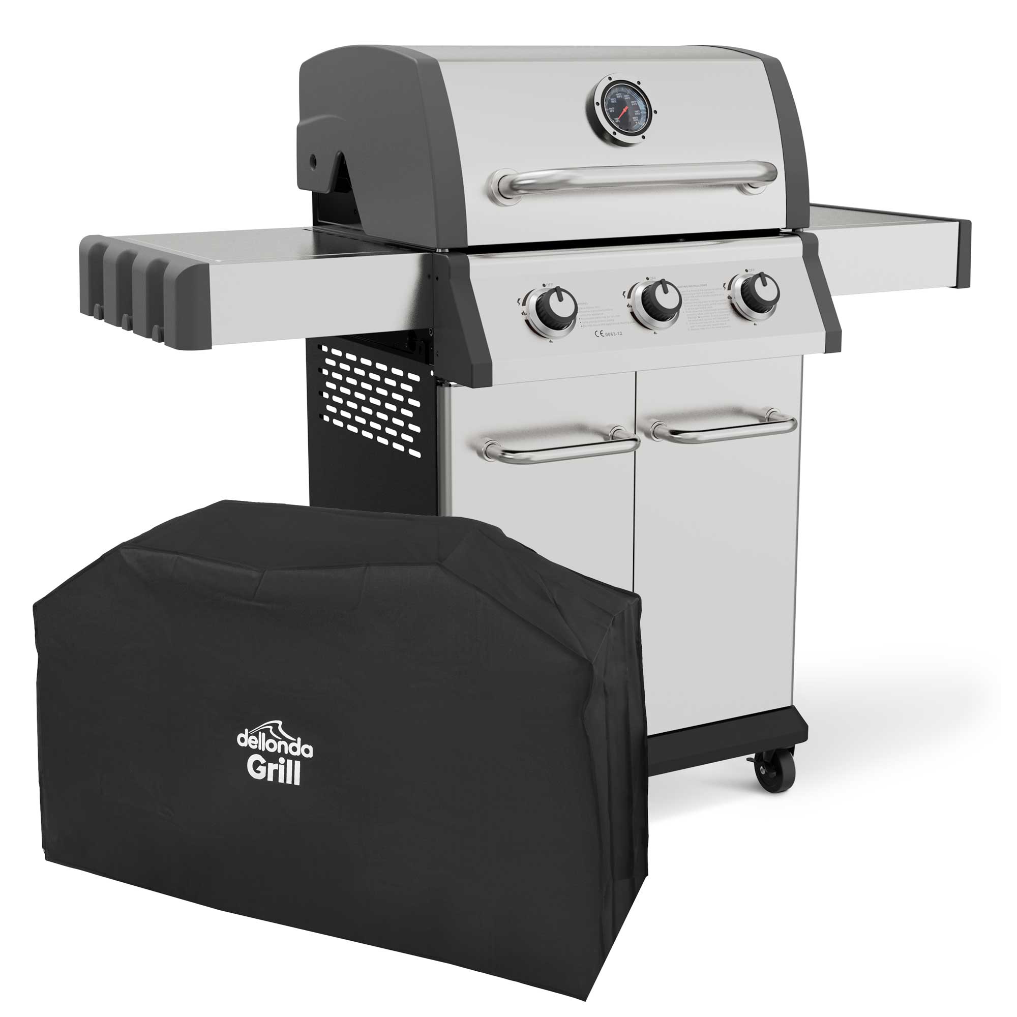 3 Burner Deluxe Gas BBQ Grill with Piezo Ignition - Stainless Steel Outdoor Grill with Waterproof Cover (DG230) - Perfect for Backyard BBQs, Camping & Tailgating Parties