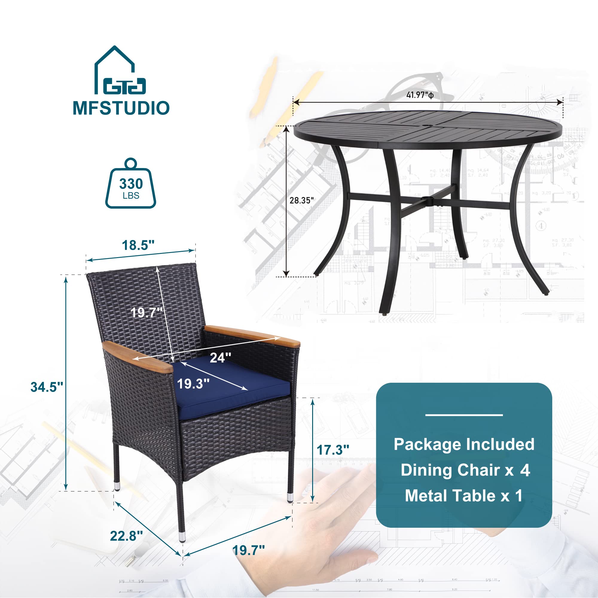 MFSTUDIO 5-Piece Outdoor Patio Dining Set - 42