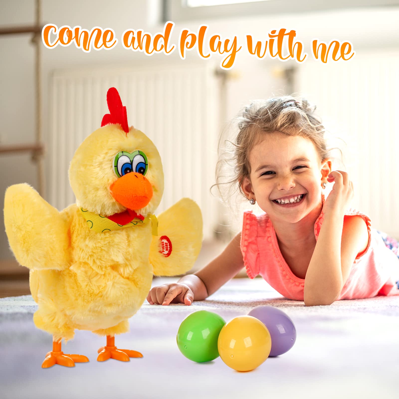 SOMOYA Electric Dancing Chicken Toy with Egg Laying & Music - Interactive Plush Animal Toy for Kids, Easter Gifts & Party Fun (Yellow) - Perfect for Easter Celebrations, Birthday Parties & Children's Playtime