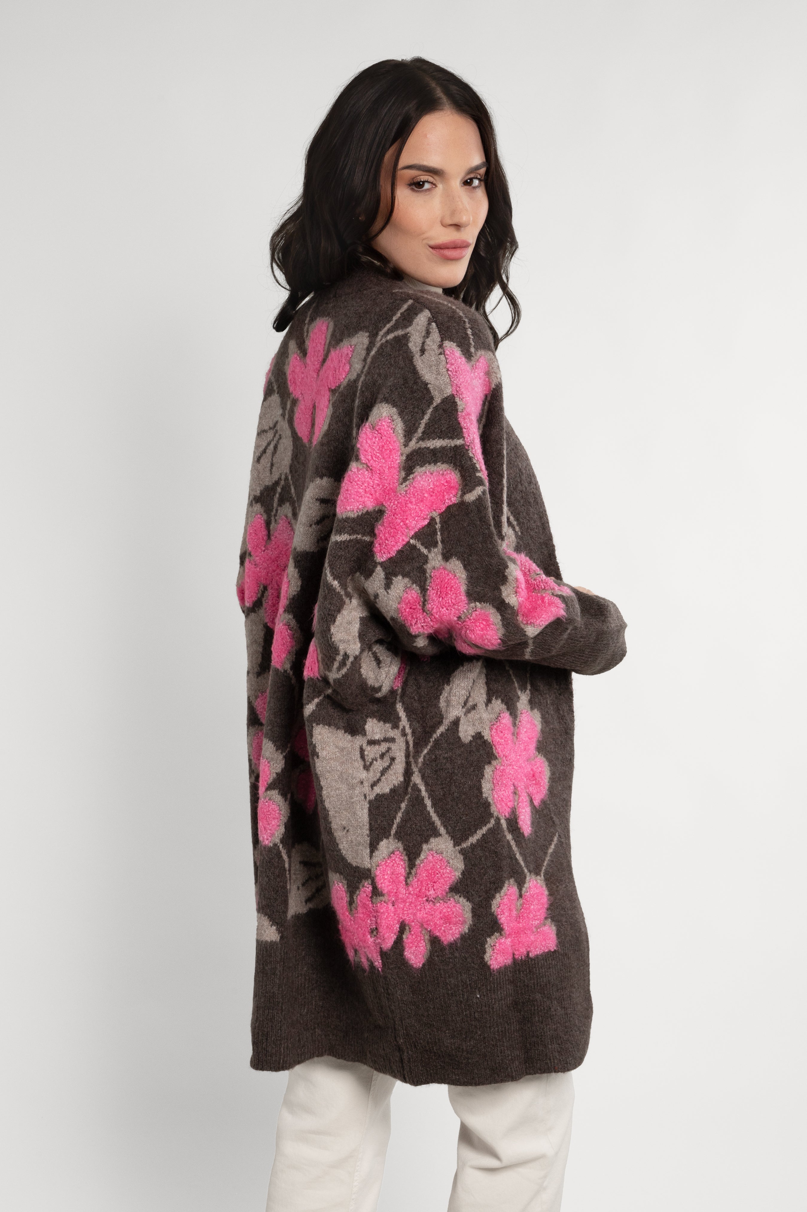 Floral Knitted Long Cardigan for Women - Boho Chic Lace-Up Open Front Sweater for Spring & Fall - Perfect for Casual Outfits, Office Wear, and Date Nights