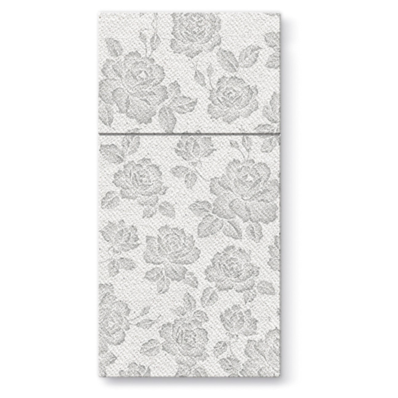 Premium Silver Pocket Napkins - 25 Pack of 1/8 Fold Airlaid Subtle Roses Design | Elegant Dinner Party, Wedding, and Formal Event Tableware