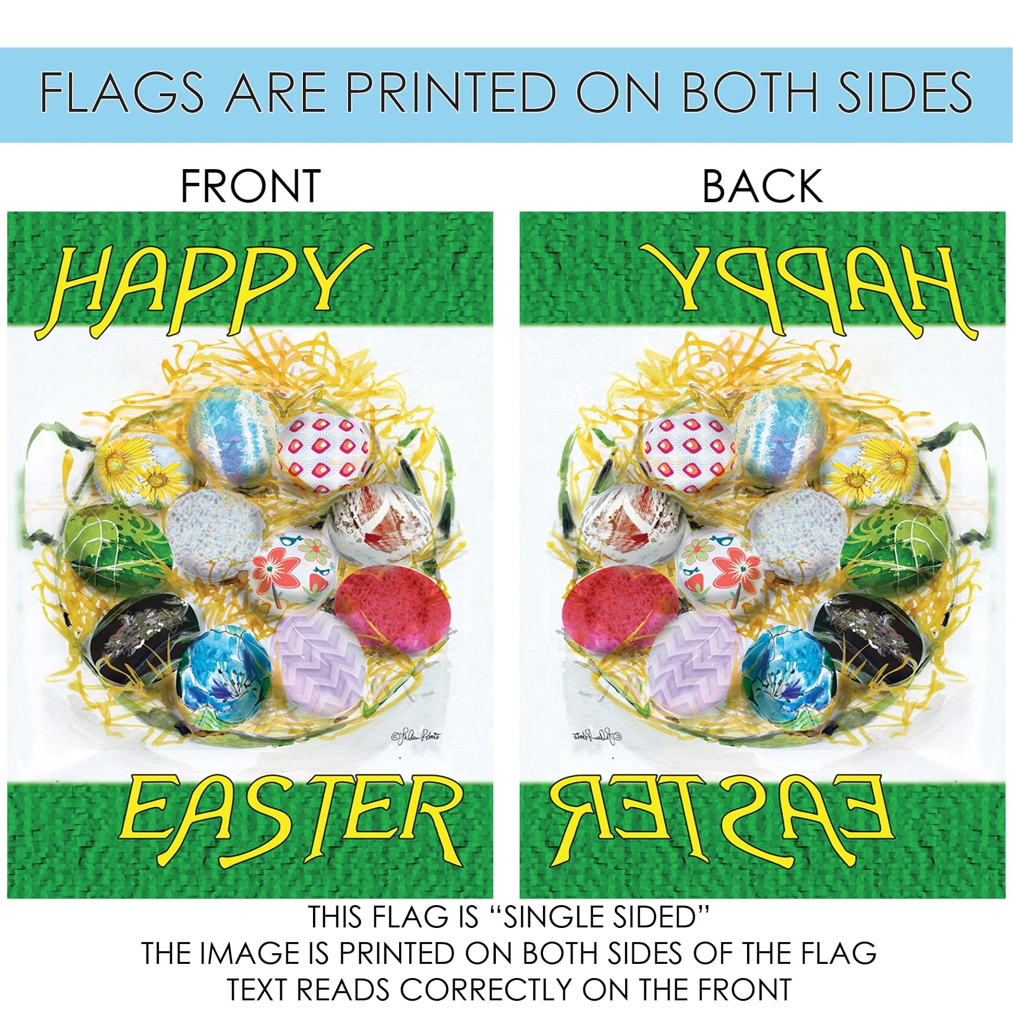 Happy Easter Nest Double-Sided Garden Flag 12x18 Inch - Outdoor Easter Decoration for Yard, House & Spring Celebrations - Perfect for Easter Egg Hunts, Spring Parties & Festive Home Decor