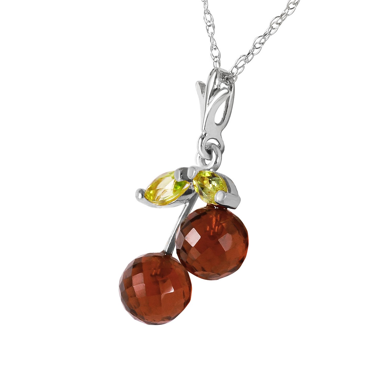 1.45 Carat 14K Solid White Gold Cherry Pie Garnet Peridot Pendant Necklace for Women - Elegant Galaxy Gold GG Jewelry Gift for Birthday, Anniversary & Special Occasions