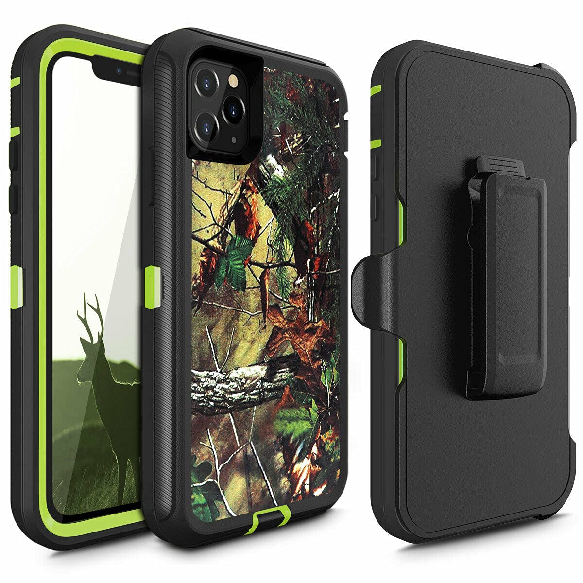 Fastsun Shockproof Hybrid Case for iPhone 13 Pro Max - Dual Layer Protective Cover with Clip & Camo Green Design | Perfect for Outdoor Activities, Work & Travel