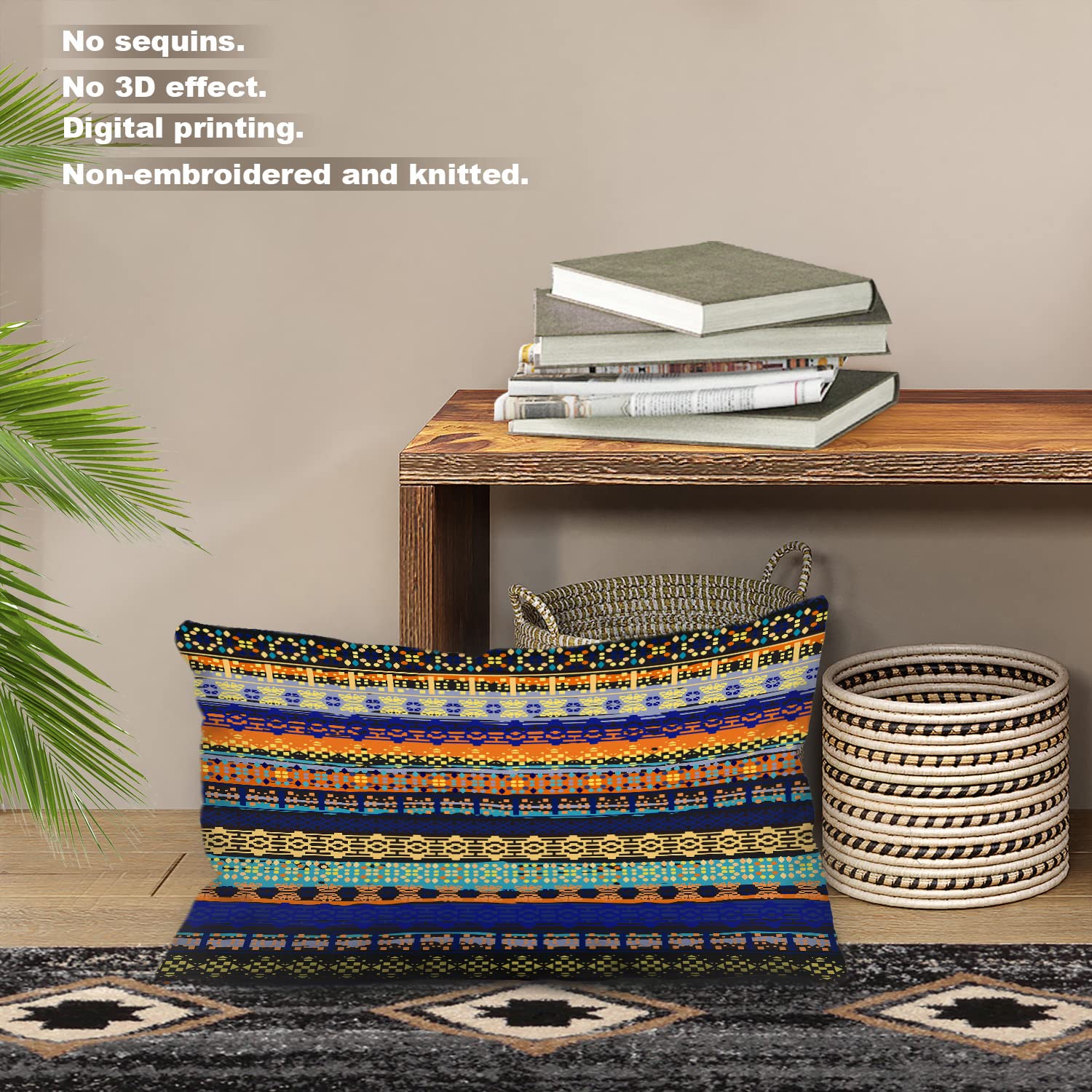 Batmerry Traditional Ethnic Pillow Covers Set of 2 - 12x20 Inch Boho Abstract Print Square Throw Pillows for Sofa & Bed Decor | Double Sided Decorative Cushion Covers | Perfect for Bohemian, Farmhouse & Eclectic Home Styling