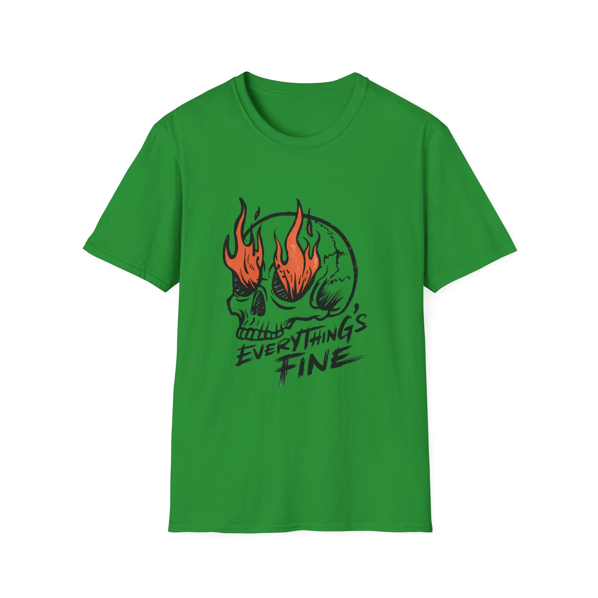 Everything's Fine Burning Skull Graphic T-Shirt for Men - Trendy Casual Streetwear Tee for Concerts, Parties & Everyday Wear