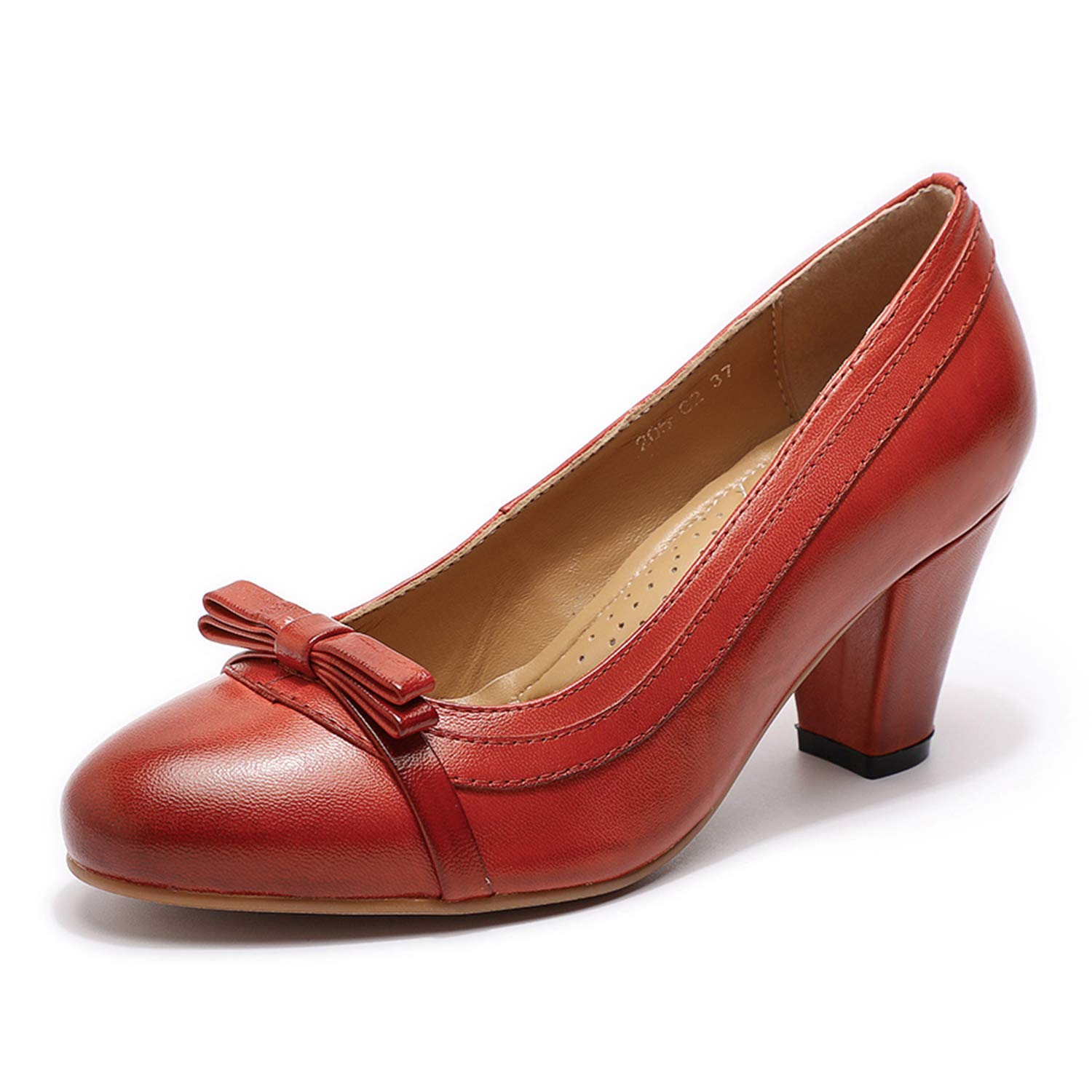 Elegant Handmade Leather Chunky Heel Pumps for Women - Slip On Comfortable Mid Heel Work Shoes | Perfect for Office, Business Meetings & Formal Events