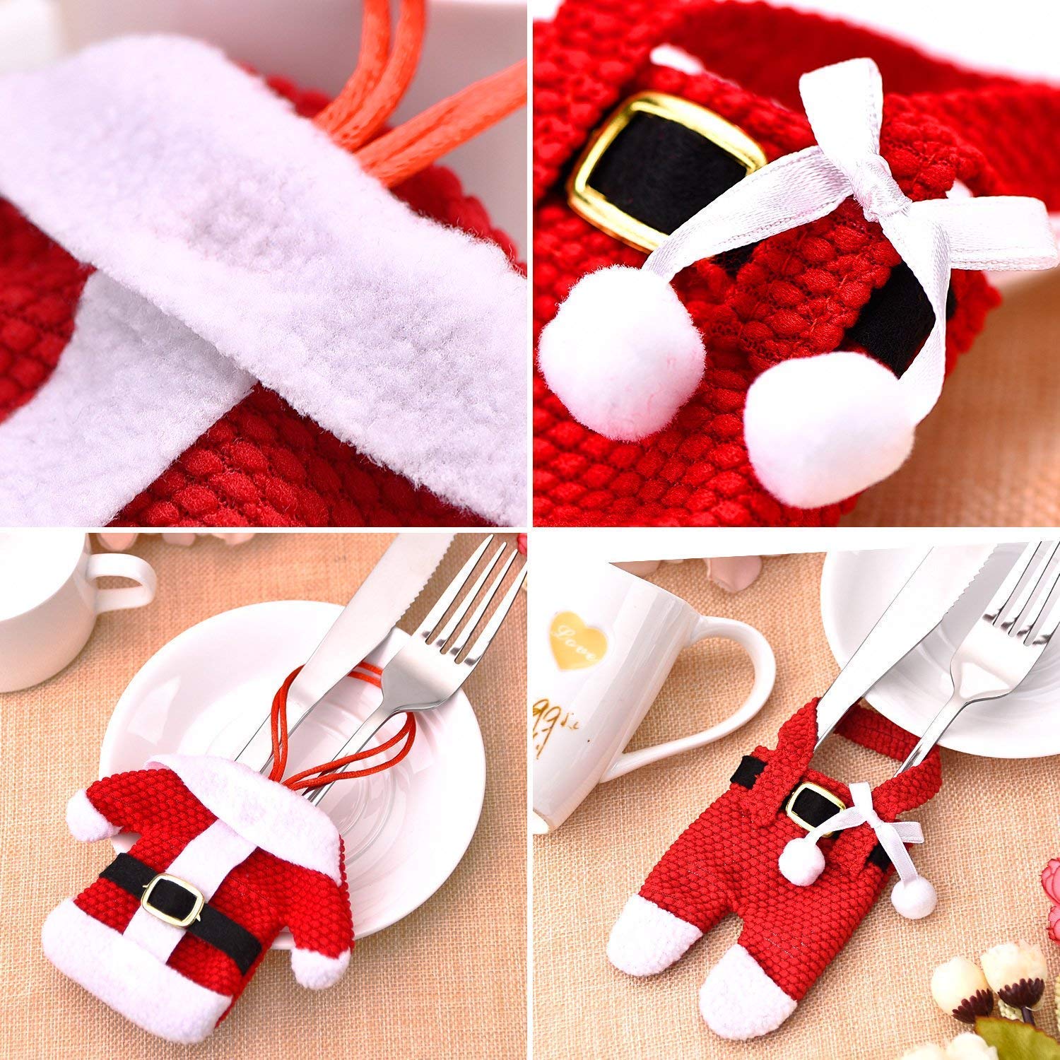 6-Piece Christmas Cutlery Set - Santa & Pants Shaped Silverware Holders for Knives, Forks, Spoons - Holiday Kitchen Organizer & Decorative Table Setting Accessories - Perfect for Christmas Parties, Gift Wrapping & Festive Dining Decor
