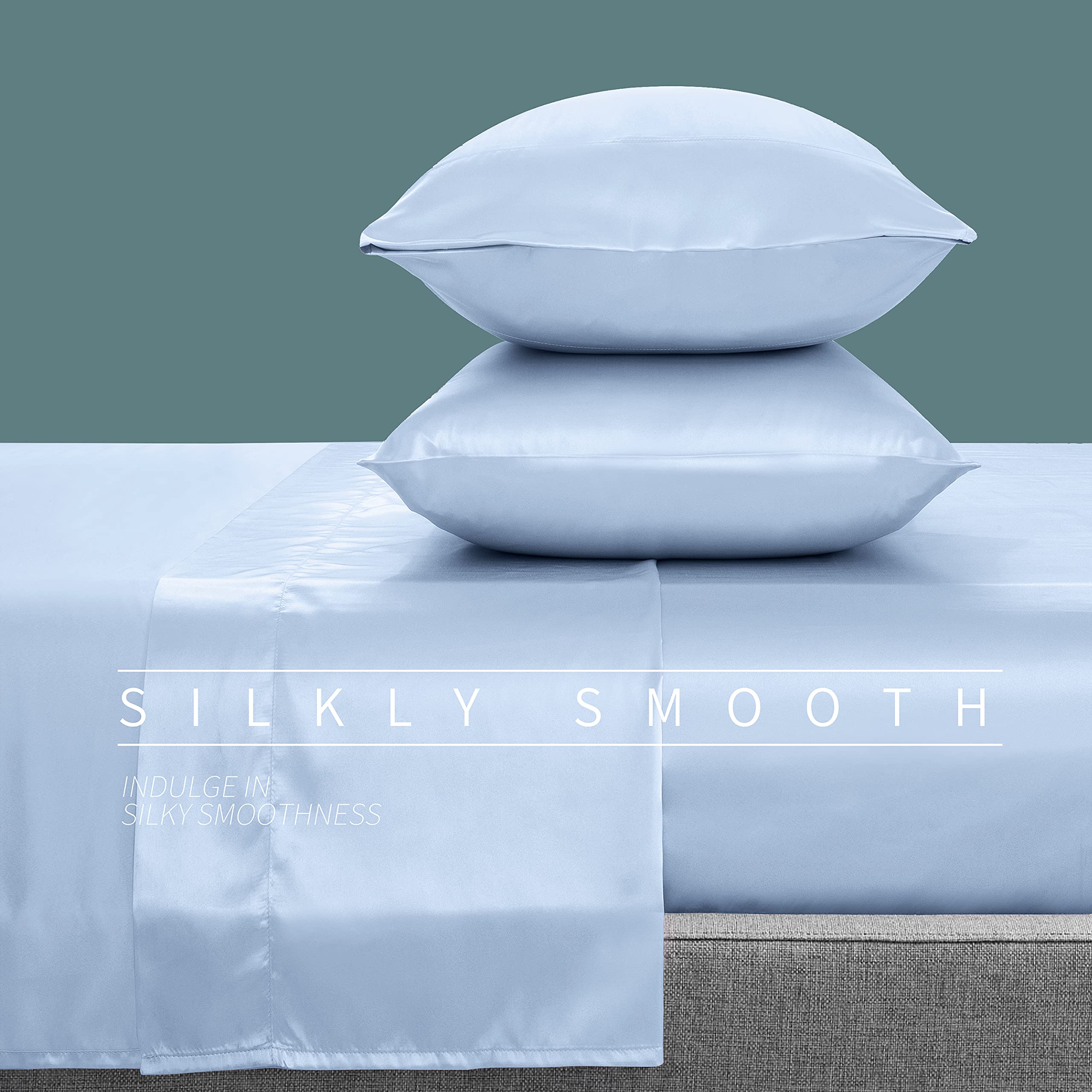 1 Pcs Satin Pillowcase, 20x54 Body Pillow Cover - Cooling & Breathable Light Blue Silky Pillow Case with Envelope Closure - Soft & Smooth for Side Sleepers, Travel, and Home Comfort