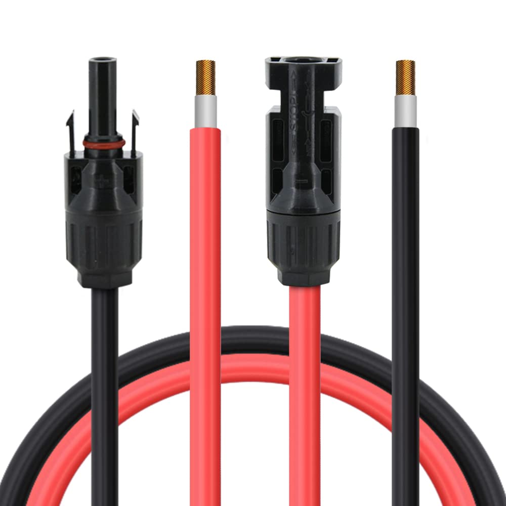 12 Gauge 12 AWG Solar Panel Extension Cable - 10ft Black + 10ft Red Wire with Solar Connectors - Perfect for RV, Boat & Off-Grid Solar Power Systems