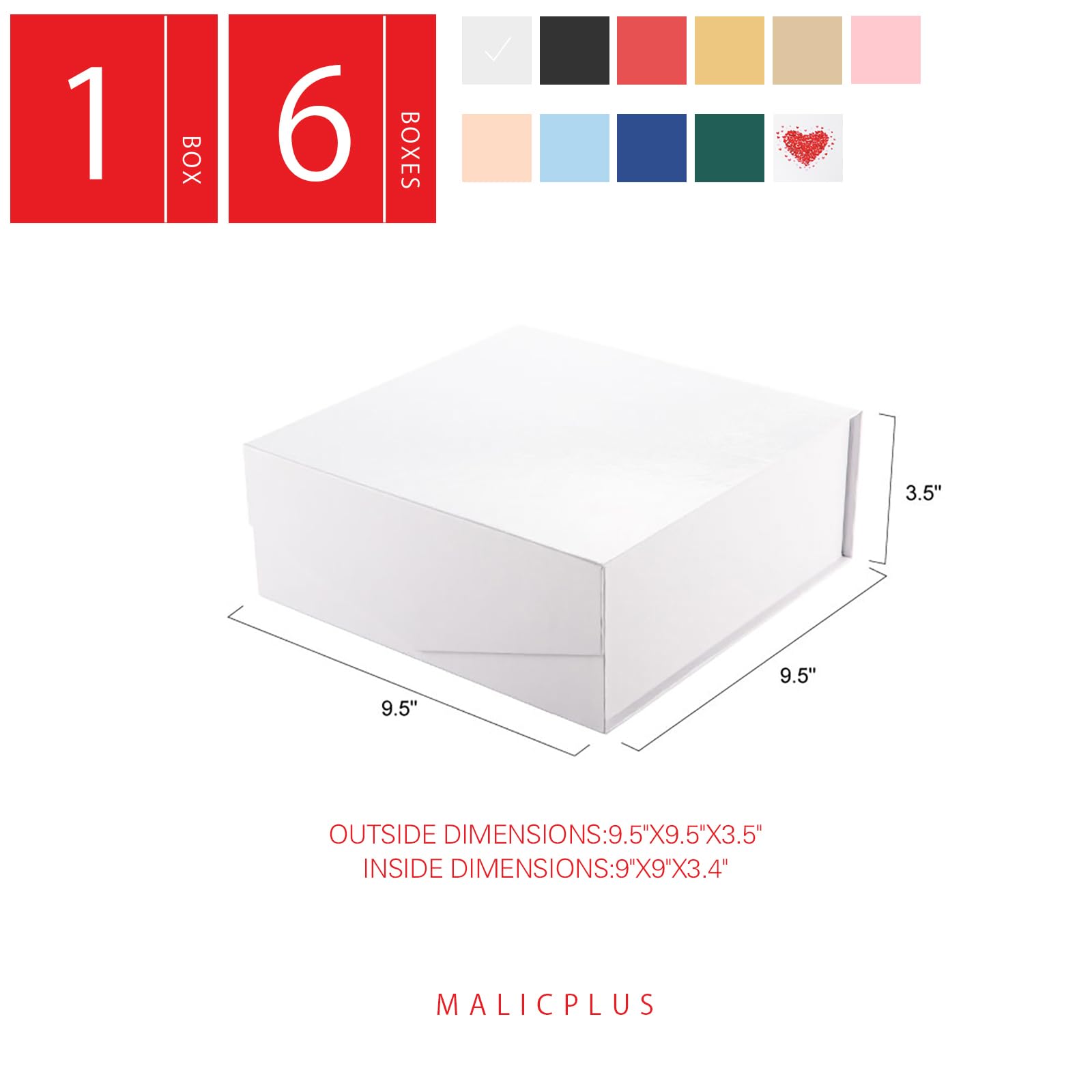 Elegant White Gift Box with Lid - 9x9x3.4 Inches Large Magnetic Closure Bridesmaid Proposal Box | Perfect for Wedding Favors, Party Gifts & Special Occasion Packaging (Glossy White)