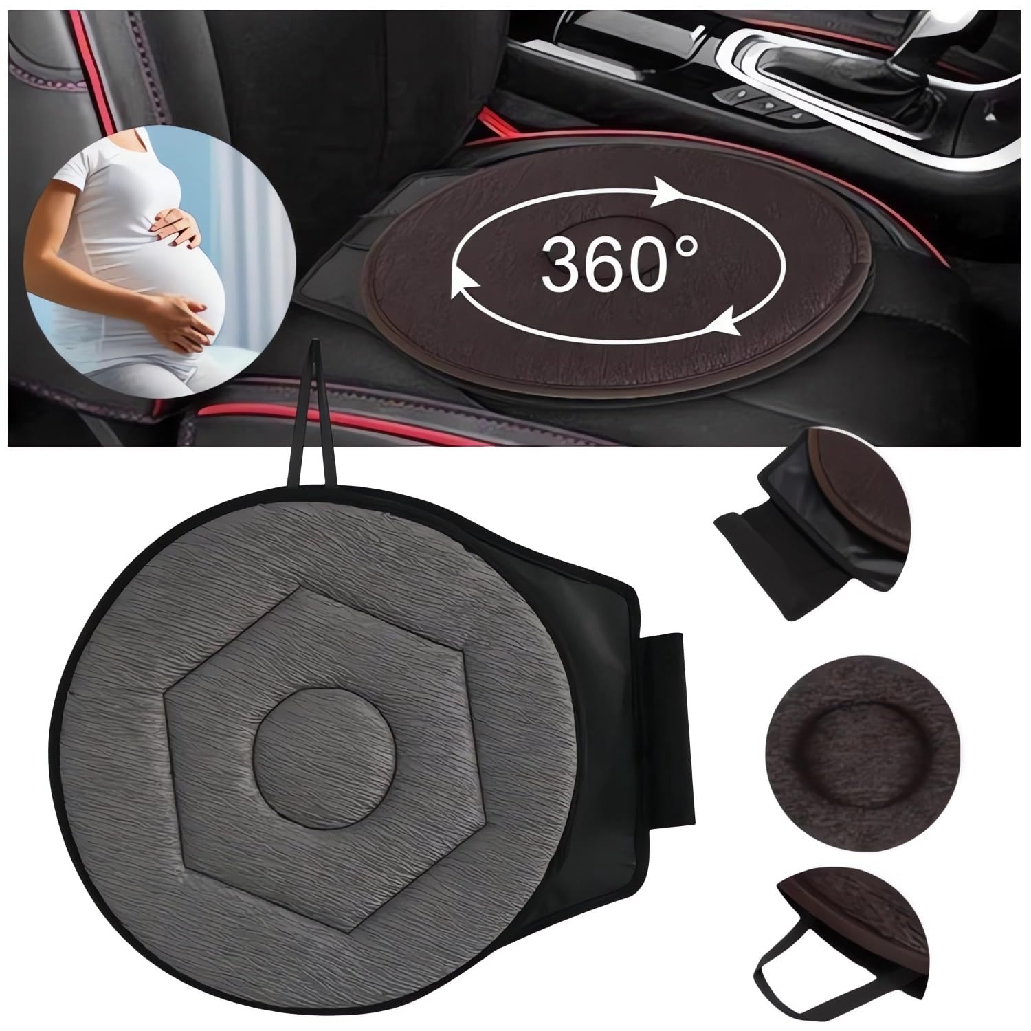360° Rotating Car Seat Cushion with Memory Foam - Non-Slip Swivel Seat Cushion for Elderly Support & Comfort, Portable Universal Car Seat Pad for All Vehicles (Gray) | Perfect for Long Drives, Road Trips & Daily Commutes