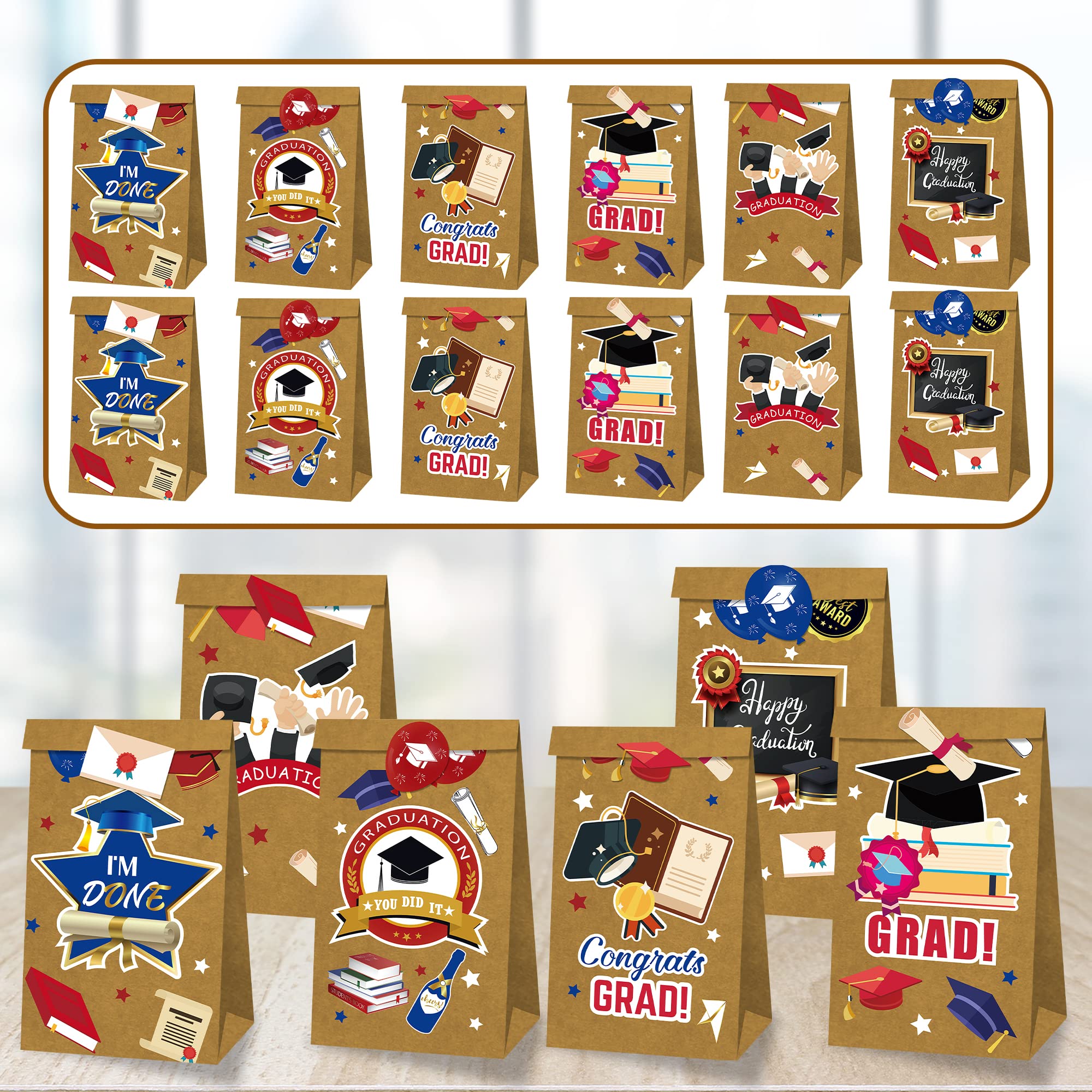 KatchOn Graduation Gift Bags 2025 - Pack of 18 | Premium Grad Party Favors with Decorative Stickers | Graduation Party Supplies & Decorations | Perfect for High School & College Graduation Celebrations