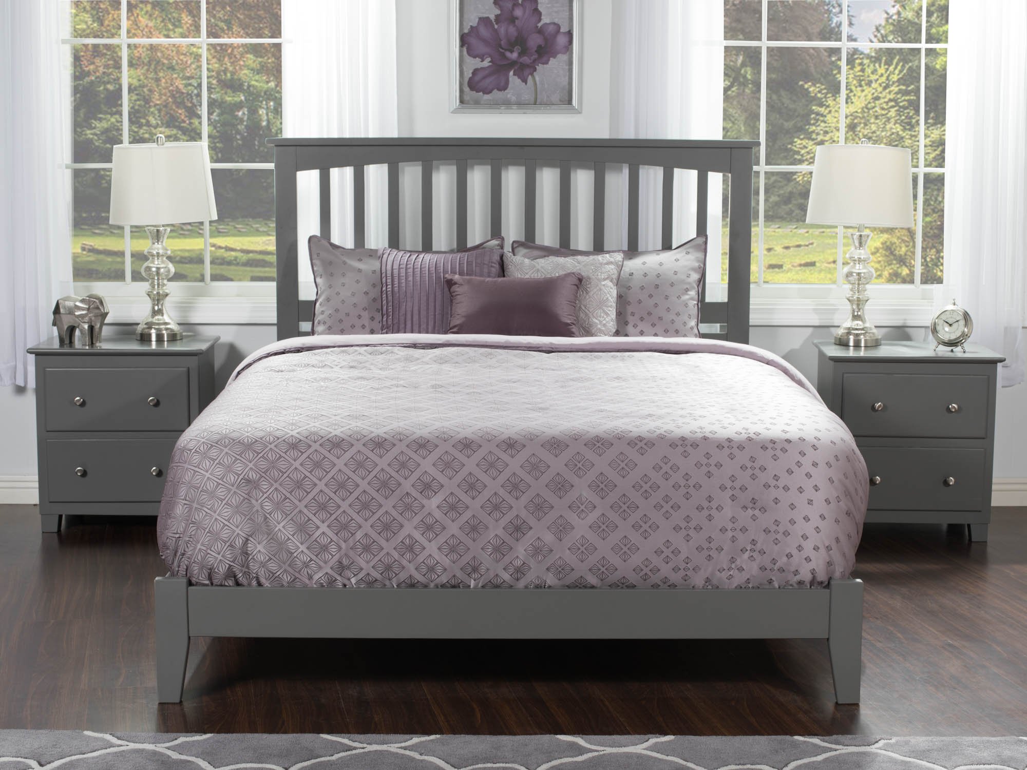 AFI Mission Queen Size Foundation Bed Frame with USB Charging Ports, Grey - Perfect for Modern Bedrooms & Guest Rooms