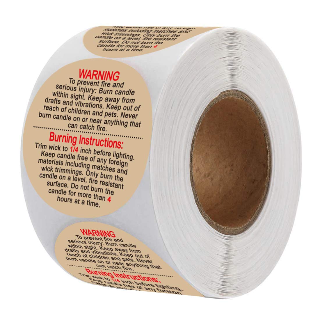 Natural Kraft Candle Warning Labels 1.5 Inch - 500pcs per Roll for Candle Jars, Tins & Votives - Waterproof & Eco-Friendly - Perfect for Handmade Candles, Gifts & Home Decor