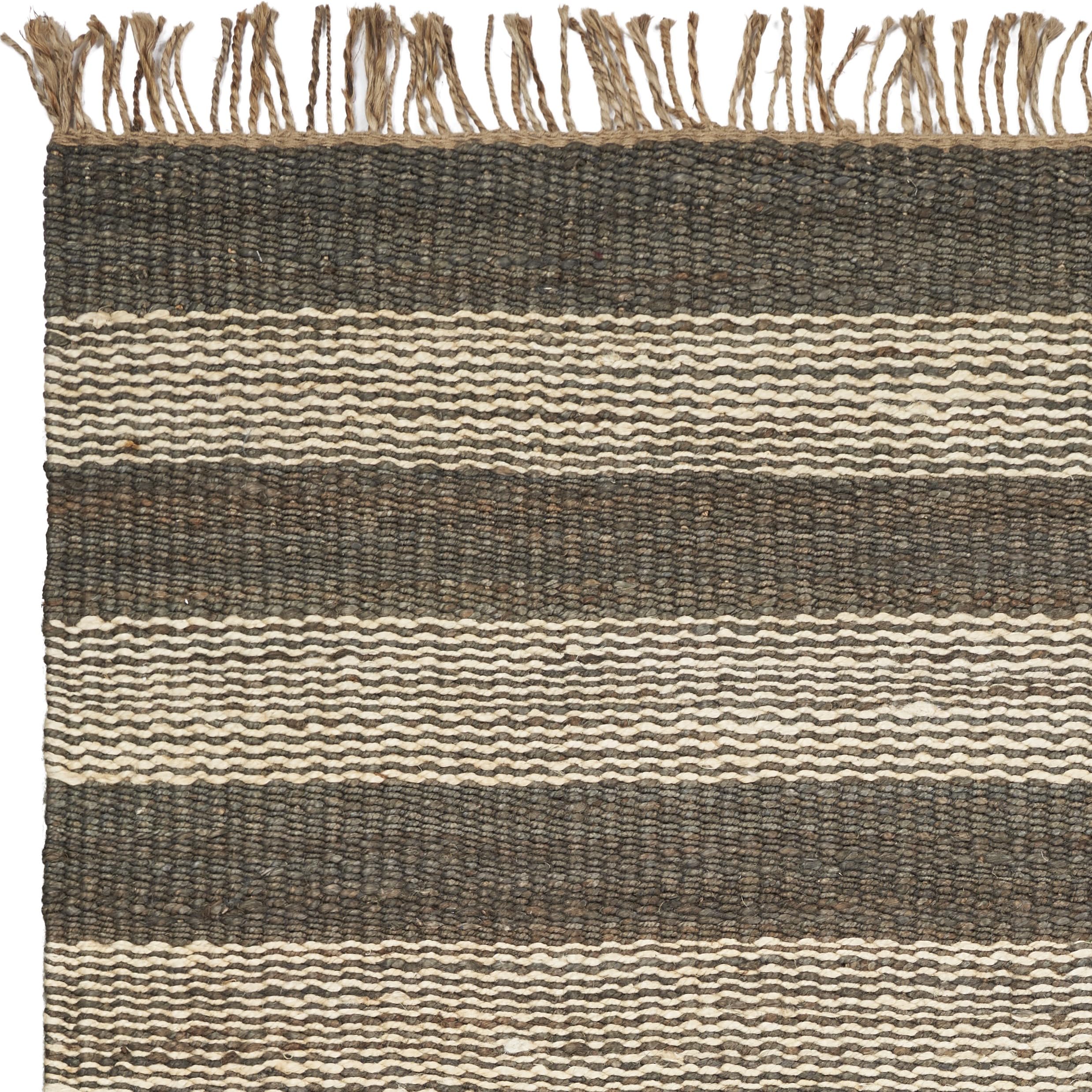 KAS Rugs Hand-Woven Jute Area Rug - Modern Striped Slate Design 7'6
