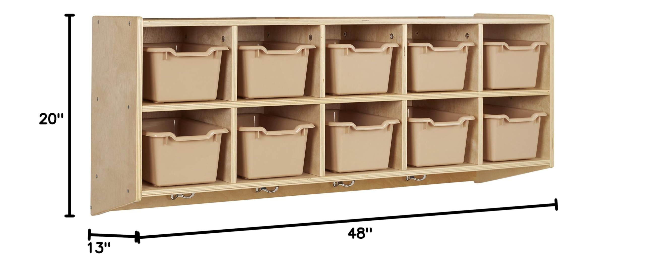 ECR4Kids 10-Section Hanging Coat Locker with Scoop Front Storage Bins - Natural Sand Color Cubby Organizer for School, Daycare & Home Entryway Storage Solutions