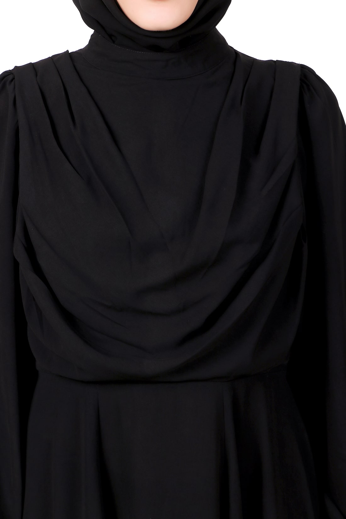 Elegant Black Cowl Neck Nida Abaya - Modest Islamic Dress for Women - Perfect for Prayer, Eid, and Special Occasions