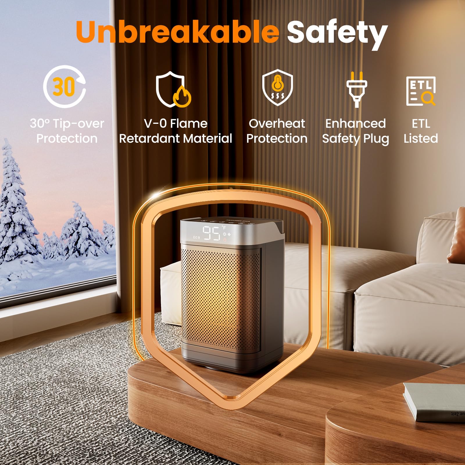 Portable Electric Space Heater with Fast Heating PTC Ceramic Technology - Adjustable Thermostat & Remote Control for Office, Bedroom, Home Use - Compact Desk Heater for Indoor Spaces (Black) | Perfect for Winter Warmth & Energy-Efficient Heating