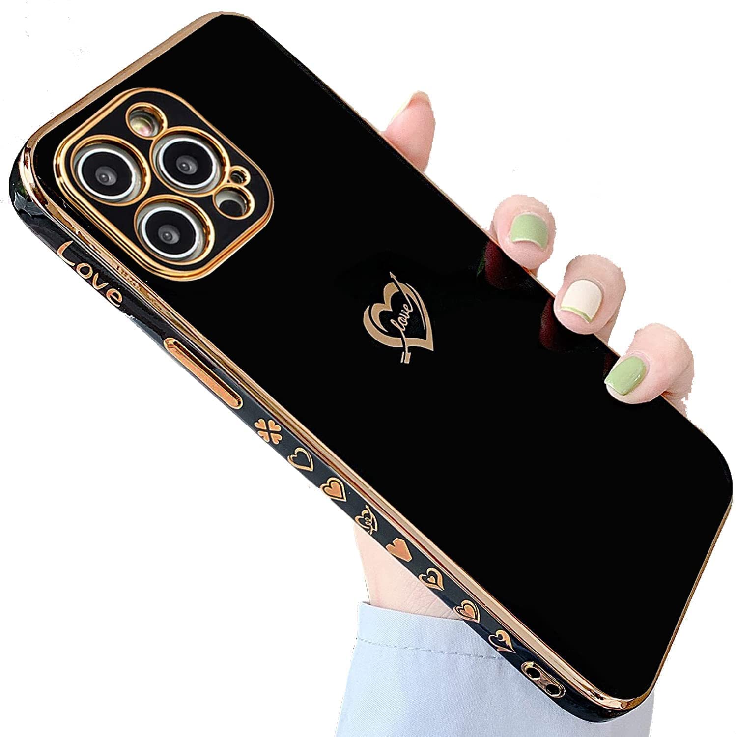 Fashion Heart Design iPhone 13 Pro Max Case - Soft TPU Shockproof Protective Phone Cover for iPhone 13 Pro Max 2021 (6.7 Inch, Black) | Perfect for Everyday Use, Travel & Gift Giving