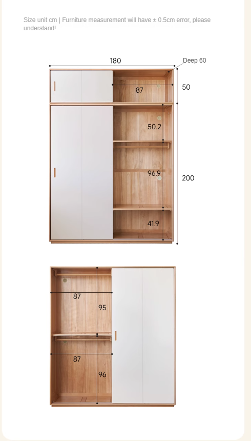 Solid Wood Beech & Poplar Nordic Sliding Door Wardrobe - Modern Closet for Bedroom, Living Room, and Entryway Storage
