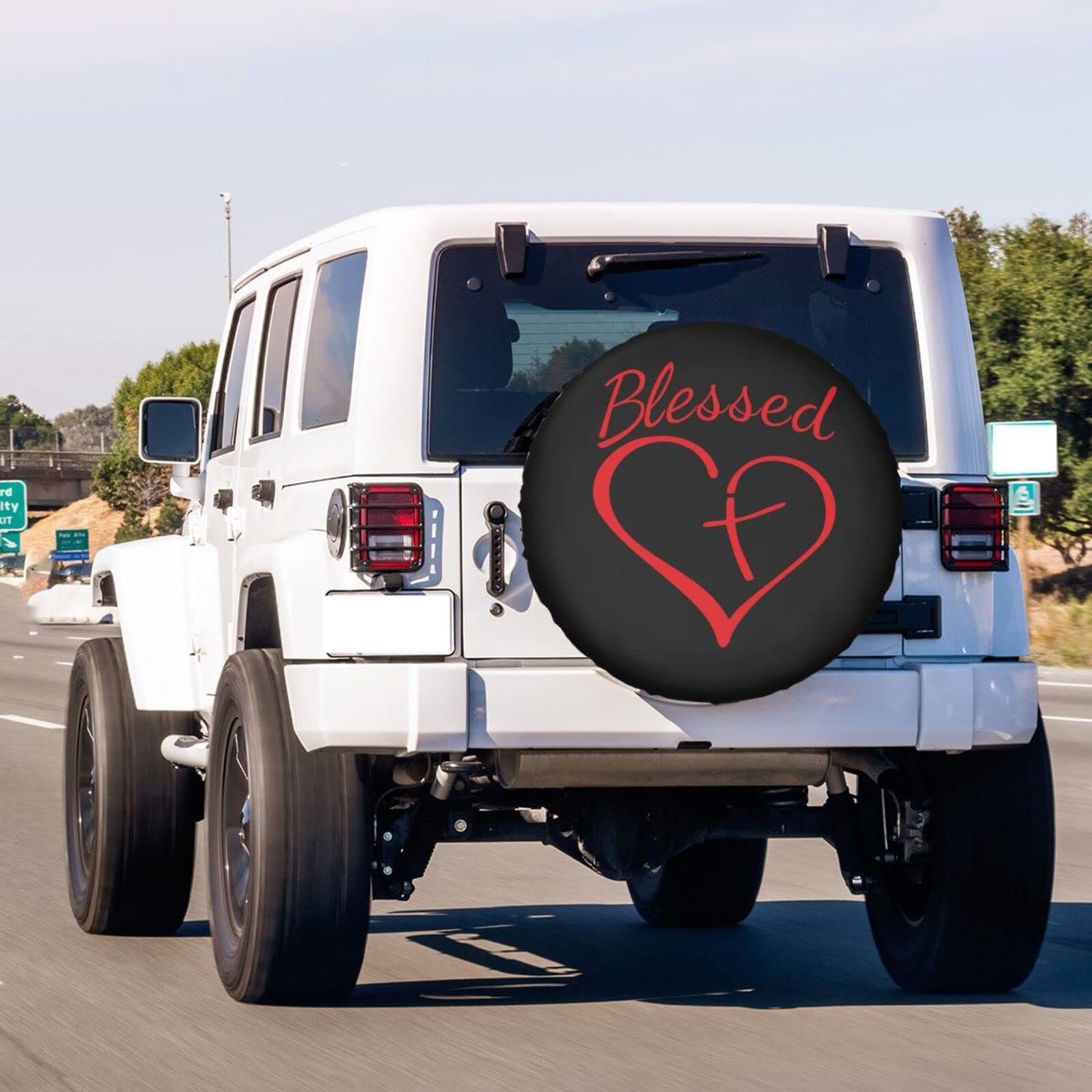 Blessed Heart with Cross Spare Tire Cover - 17 Inch Dustproof Wheel Protector for Trailers, RVs, SUVs & Vehicles | Perfect for Road Trips & Outdoor Adventures