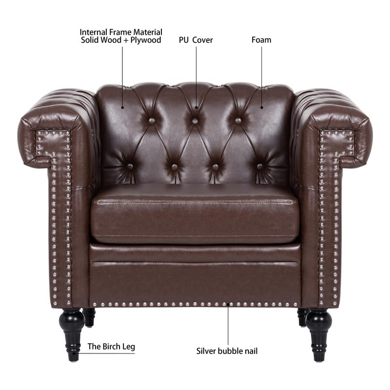 Mid-Century Modern Accent Chair - Ergonomic Upholstered Recliner Sofa for Living Room, Bedroom & Office - Comfy Single Leisure Chair with Armrests - Perfect for Reading, Relaxing and Small Space Decor
