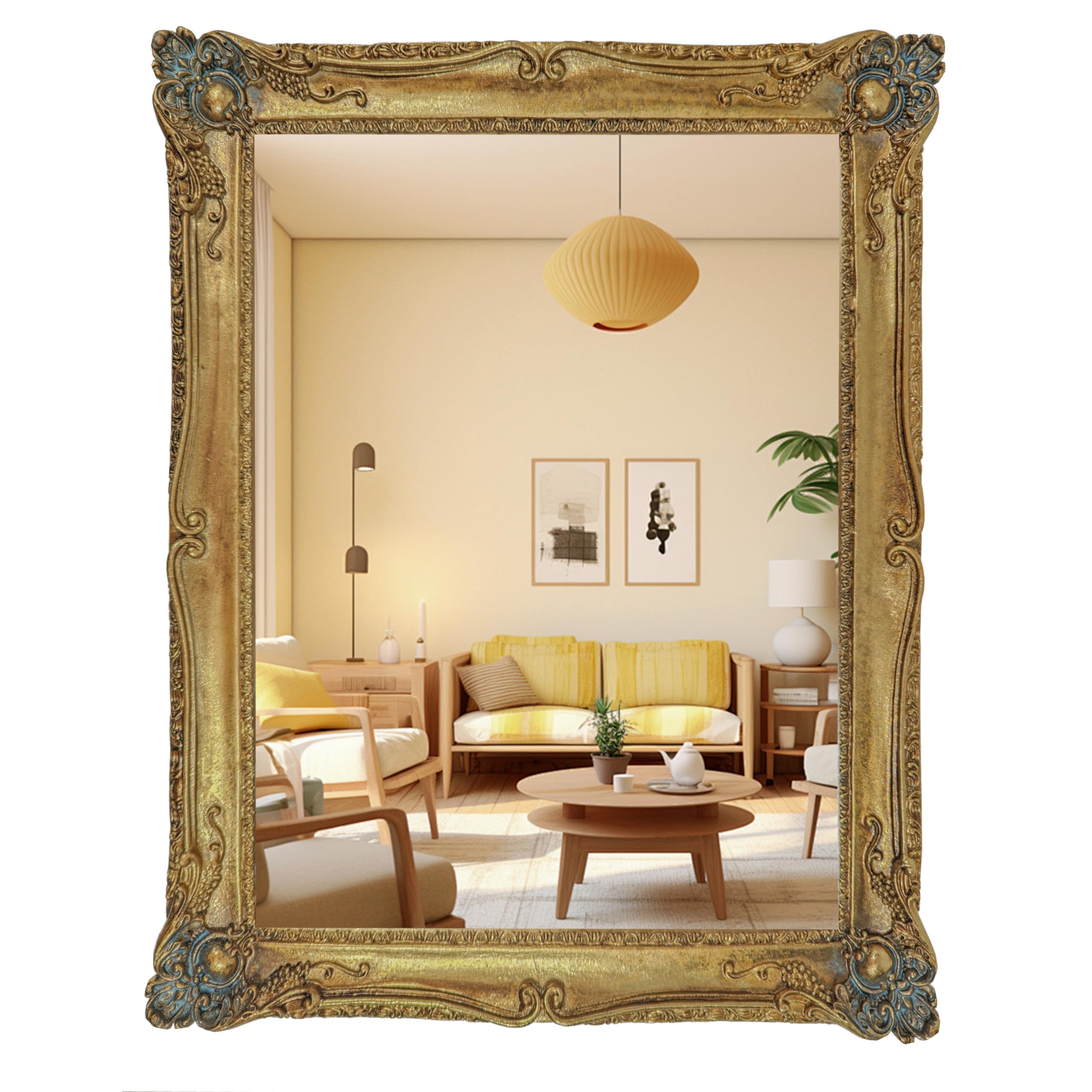 Vintage Vanity Mirror for Wall and Desk - Gold Baroque Makeup Mirror with Adjustable Lighting, Elegant Living Room & Bedroom Decor for Women - Perfect for Dressing Table, Makeup Application, and Home Decoration