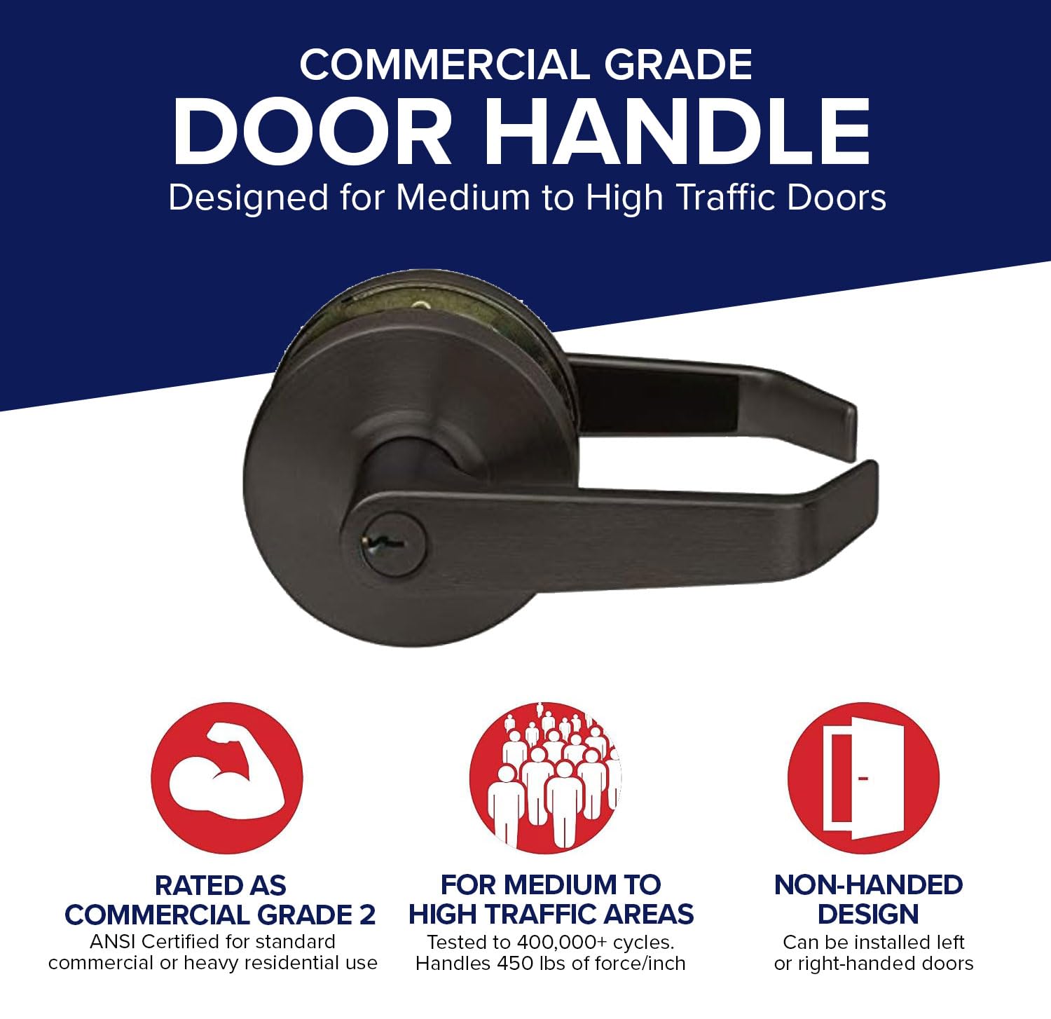 Heavy Duty Lawrence Commercial Lever Door Lock - Grade 2 Keyed Entry Handle with Lock & Key in Oil Rubbed Bronze - Secure Office, Retail & Warehouse Entrances