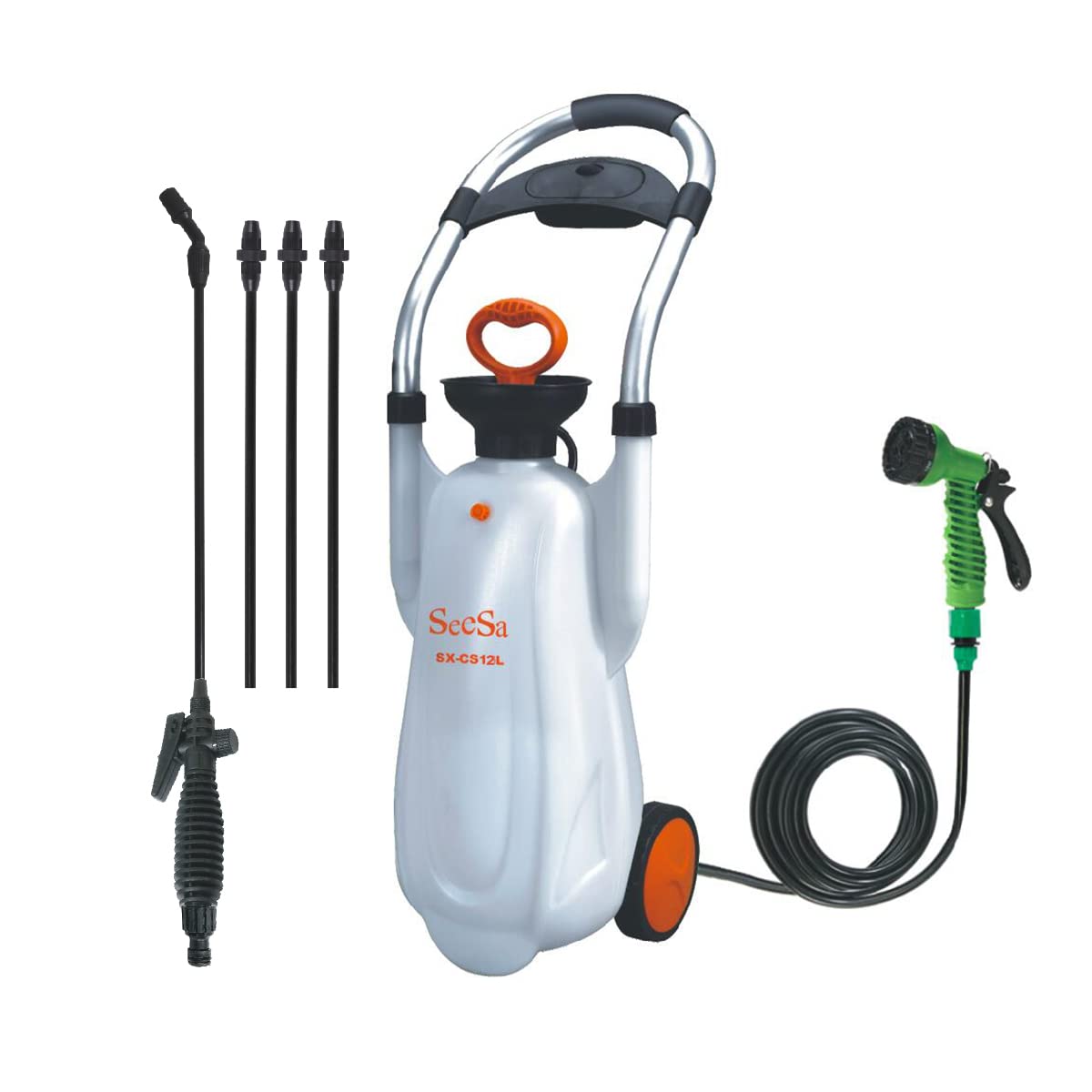 CLICIC 3.1 Gallon (12L) Pressure Sprayer with 7 Spray Modes & 2 Water Nozzles - Portable Camping Shower with Removable Hose & Shower Head - Ideal for Outdoor Travel, Hiking, Gardening, Pet Bathing & Car Washing
