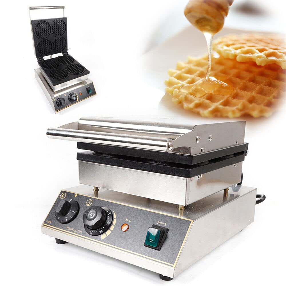 Commercial Belgian Waffle Maker - 4 Grid 1750W Stainless Steel Nonstick Double-Sided Electric Waffle Iron Machine for Bakery, Restaurant, Snack Bar & Home Use - Perfect for Breakfast, Brunch, Desserts & Catering Events