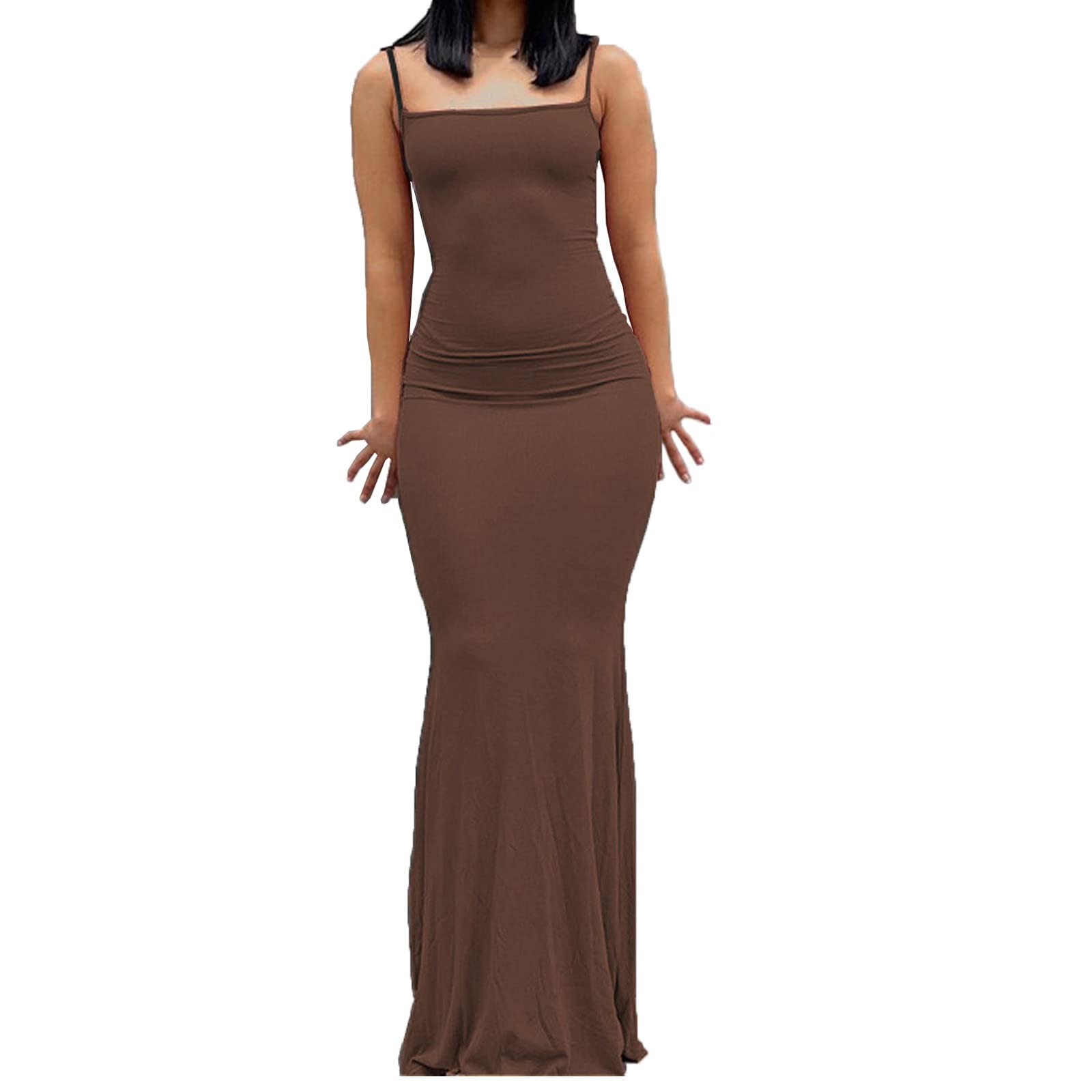 Women's Casual Summer Dresses - Solid Color Round Neck Camisole Long Beach Dress for Ladies | Perfect for Beach Vacations, Pool Parties & Summer Outings